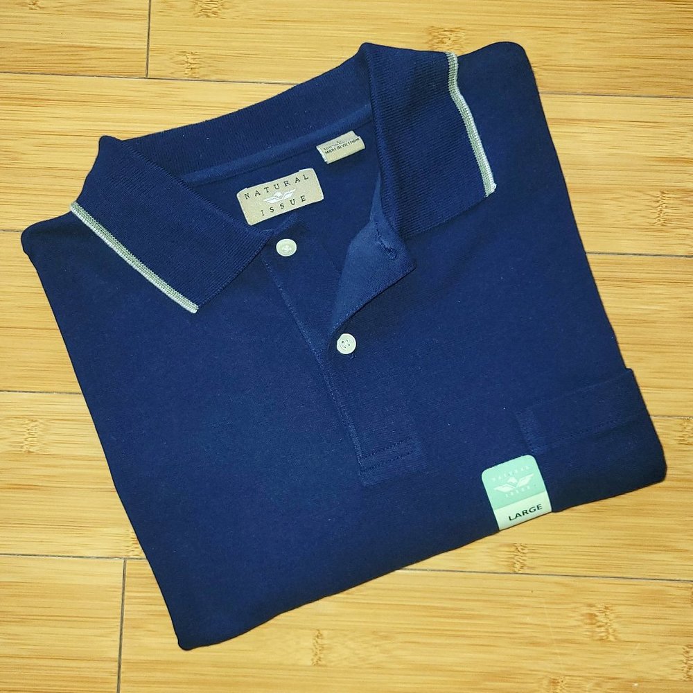 NATURAL ISSUE Classic Pullover Polo Shirt Short Sleeves Navy Blue Size L NWOT